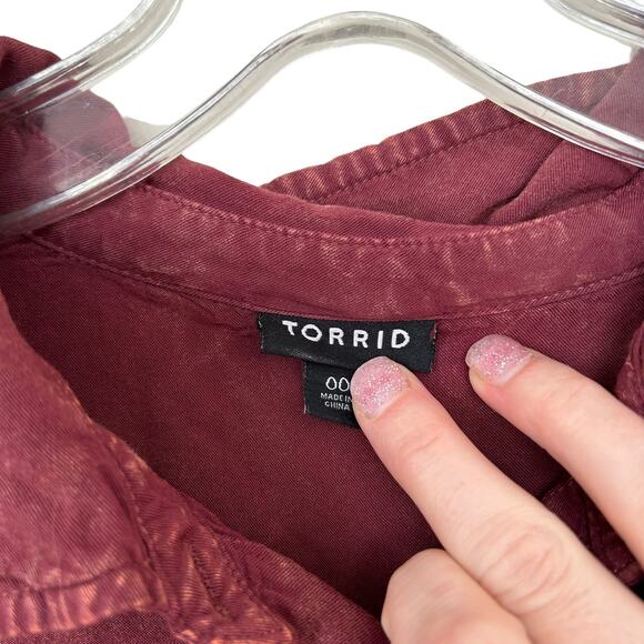 Torrid Maroon Long Sleeve Button Down Blouse Sz 10 - Picture 2 of 6